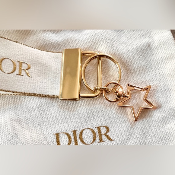 Dior Keychain Dustbag Holiday 2024 Ribbon Gold White Star Moon Bag Charm Keyfob - Picture 3 of 3